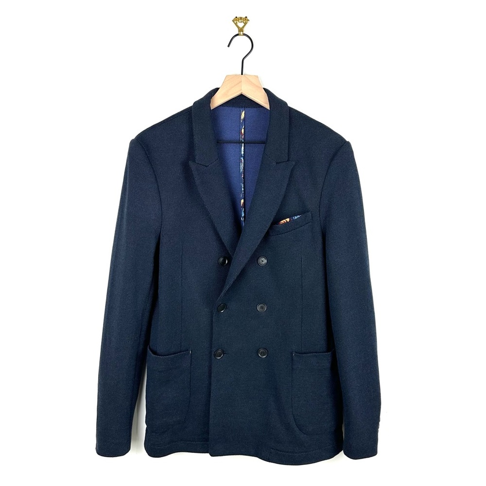 ZARA Man Slim Fit Textured Double-Breasted Stretch Knit Jacket Blazer Size 38